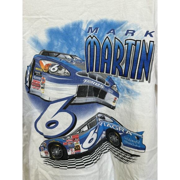 MARK MARTIN #6 NASCAR VTG Shirt Men L Distressed Double Sided Ford Roush - Picture 1 of 9